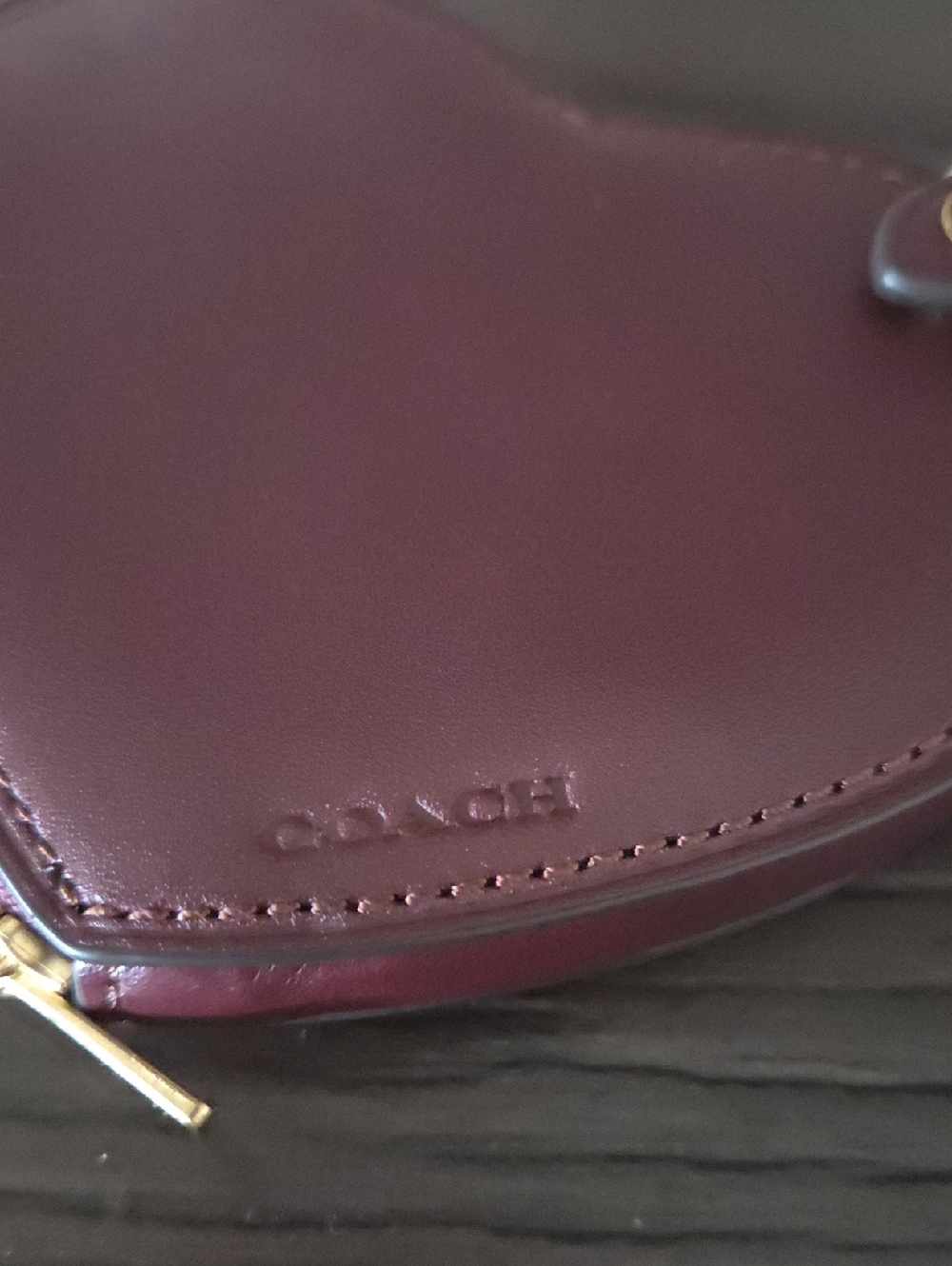 Coach Heart-Shaped Coin Pouch Keychain in Merlot with Gold Hardware - Picture 3 of 5